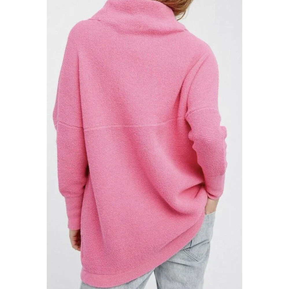 Free People Ottoman Slouchy Tunic Knit Sweater Women's Medium Electric Pink